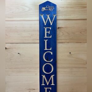 Navy Blue 'Welcome' Vertical Wood Wall Sign by